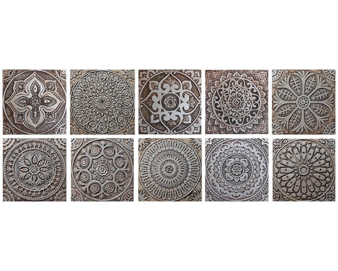 Set of 10 Wall Hangings, Ceramic Tiles for Garden Decor, Wall Sculpture
