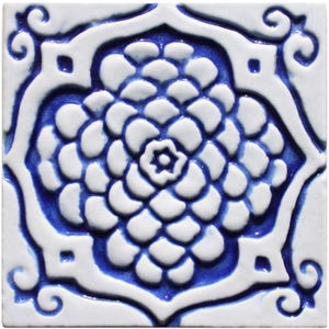 Wall Hanging Art With Relief, Ceramic Tile Art, Hand Painted Tile, Decorative Tile, Tile Design, Moroc #3 10cm Blue&White