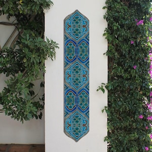 6 Handmade Ceramic Tiles, Turquoise Pillar Decor, Wall Art Decor (15 x 80cm)