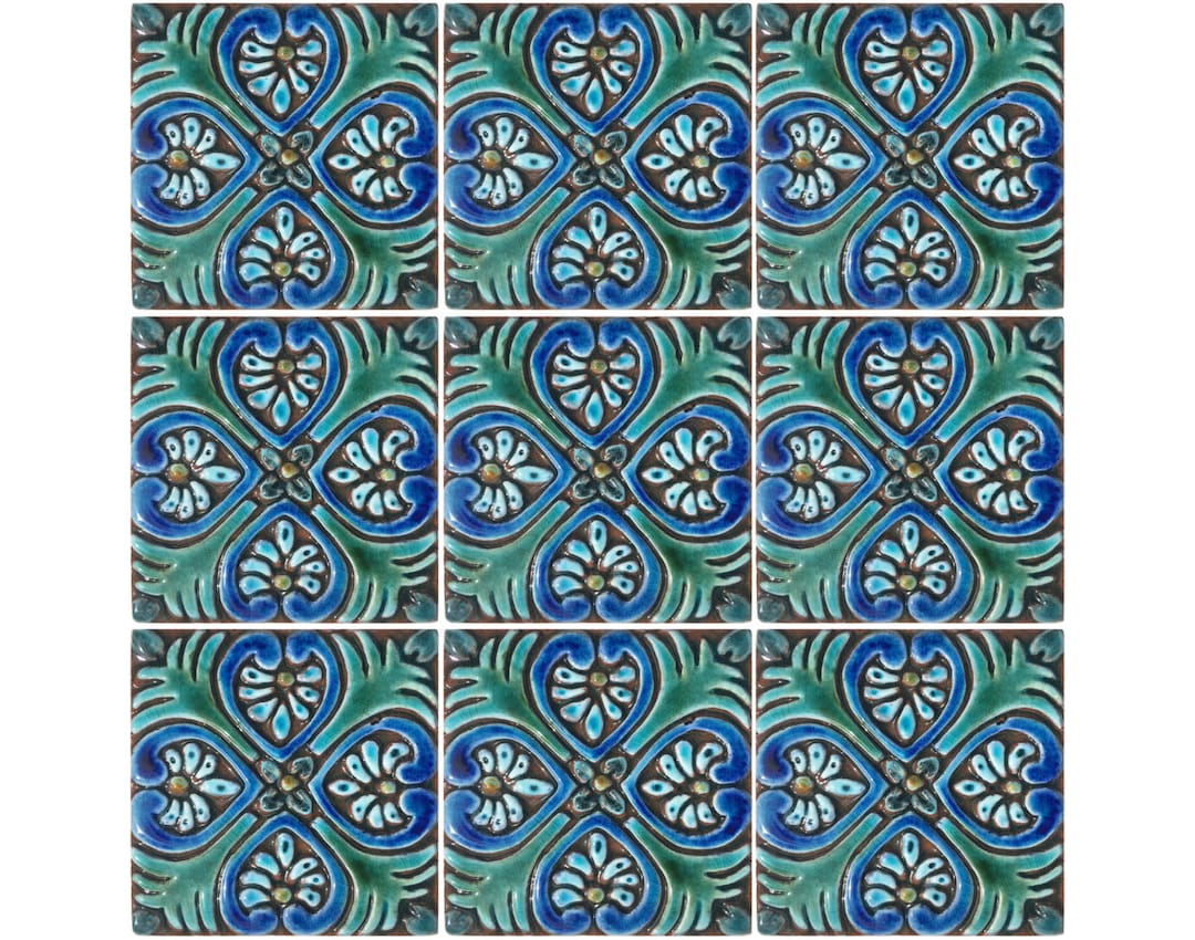 9 Spanish Tiles for Bathroom Decor, Bathroom Wall Art, Ceramic Tiles