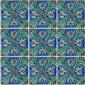9 Spanish Tiles For Bathroom Decor, Bathroom Wall Art, Ceramic Tiles, Ceramic Wall Art, Bathroom Wall Decor, Spanish #2 10cm Turquoise