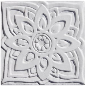 Handmade Tile With Mandala Design, Ceramic Tile For Kitchen, Bathroom Wall Decor, Spanish Tile, Ceramic Tile, Mandala #2 15cm White