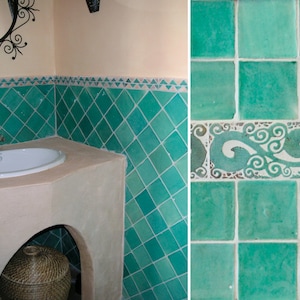 Hand Painted Tiles, Field Tiles, Plain Ceramic Tiles, Field Tiles Rustic Finish Glazed In Jade, 1 m2 Jade Field Tiles, 10cm Tiles G55