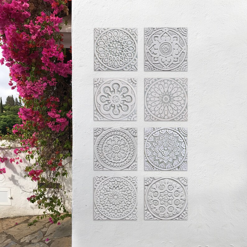 2 Wall Art Tiles in Grey 7.87 Ceramic Tiles Special for Etsy