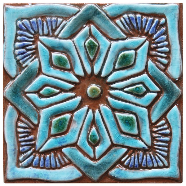Handcrafted Wall Decor with Morocco Design, Hand Paint Tile, Ceramic Tile, Wall Art Tile, Outdoor & Indoor Deco, Moroccan #1 15cm Turquoise