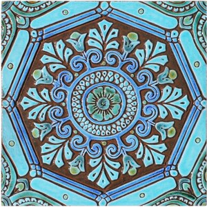 Tile Mural For Balcony Wall Art Design, Large Spanish Tile Art Made From Ceramic, Outdoor Wall Hanging, Spanish #13 30cm Turquoise