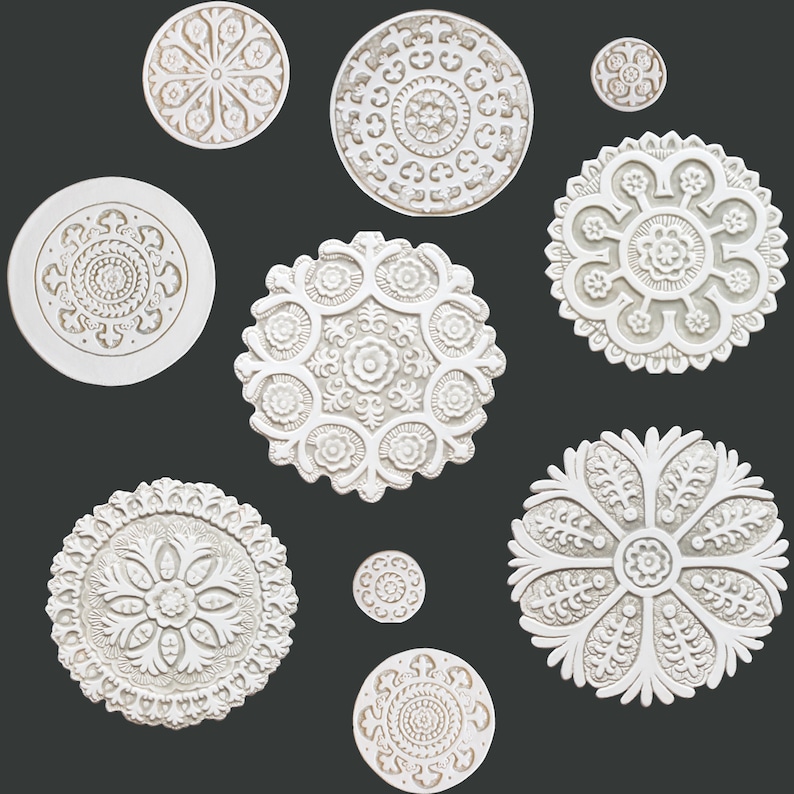 beige and white Wall tile Hand painted tile Suzani21cm with plain border Ceramic art with suzani carving,ceramic tile,Circle art