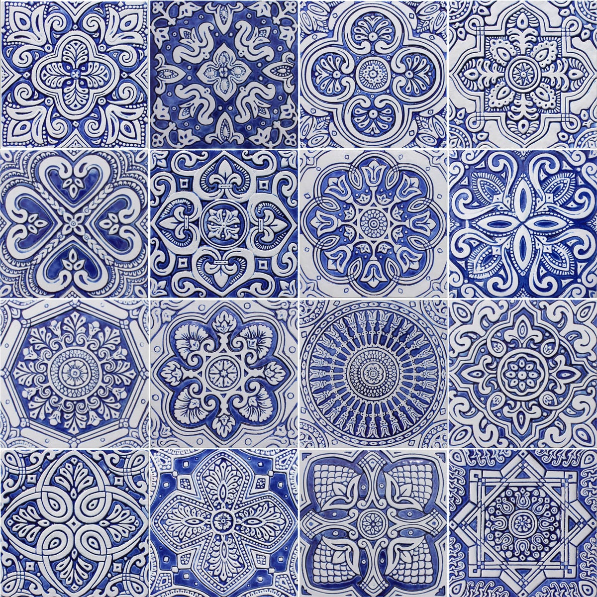 4 Large Spanish Tiles Blue and White Ceramic Tiles for Etsy