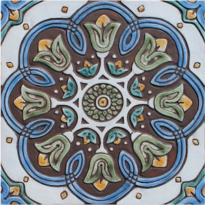 Large Spanish Tile Wall Hanging , Ceramic Tile Backsplash, Outdoor Wall Art, Garden Decor, Hand Painted Tile, Spanish #12 30cm Matt Blue