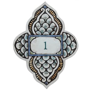 Ceramic House Number, House Number Plaque With Moroccan Decor, Personalized Address Sign, House Number Sign, 9.05 x 12.2&quot; Moroc#2 Matt Green