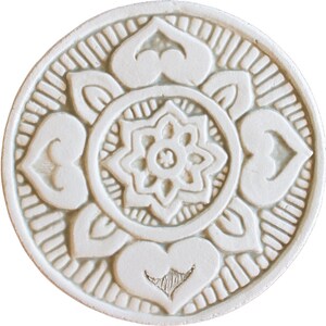 Decorative Tile With Ethnic Design, Circle Tile, Ceramic Tiles, Bathroom Hand Painted Ceramic Wall Art, Mandala # 1 15cm Beige&White