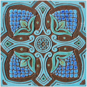 Ceramic Tile Wall Decor For Lounge Design, Tile Art, Outdoor Wall Art, Tiles Garden Decor, Tile Wall Hanging, Spanish #11 30cm Turquoise