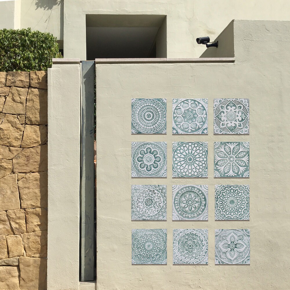 SET 4 ceramic decorative tiles for outdoor wall art garden Etsy