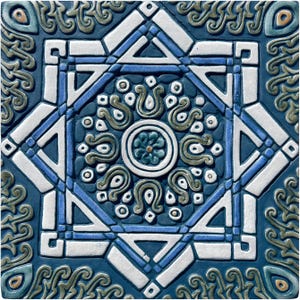 Large Spanish Ceramic Tile Art Mural, Outdoor Wall Art, Kitchen Murals Backsplash, Tile Mural For Bathroom, Spanish #9 30cm Matt Blue Teal