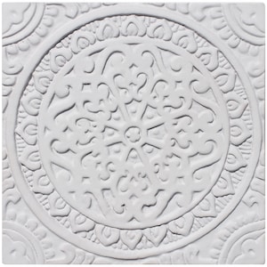 Handmade Relief Ceramic Tiles, Beautiful Bathroom Decor, Kitchen Backsplash, Modern Mosaic Art, Wall Hanging, Mandala #1 20cm White