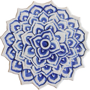 Home Decor With Mandala Design, Decorative Tile, Ceramic Wall Art, Hand Painted Tile, Circule Tile Decor For Kitchen, Mandala #2 Cutout Blue
