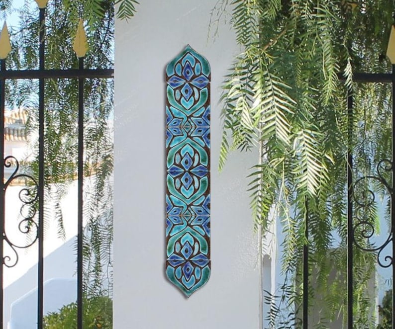 6 Tiles For Decor A Column, Pillar With Arched Endings, Ceramic Tile, Tiles For Garden Decor, Tacos Pillards Moroccan 8cm Turquoise image 1