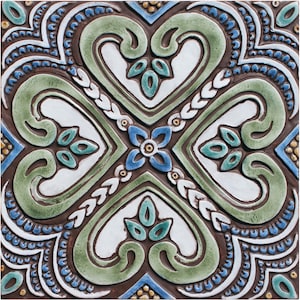 Large Spanish Tile Wall Hanging, Wall Tile Art, Mosaic Decorative, Backsplash Tile, Outdoor Wall Art, Ceramic Tile, Spanish #16 Matt Blue