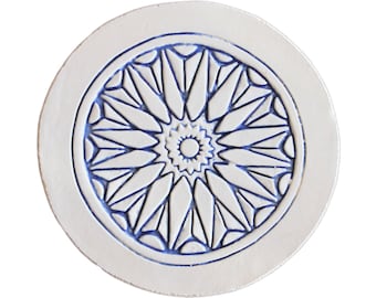Moroccan Wall Hanging Ceramic Tile For Lounge Decor, Moroccan Mosaic For Outdoor Wall Art, Moroccan #2 Plain Border 21cm Blue&White
