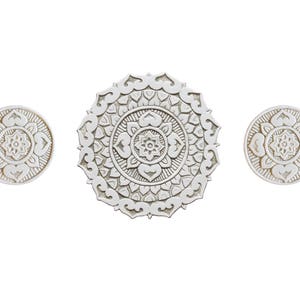 3 Decorative Tiles With Boho Design For Garden Decor, Kitchen Decorative Tile, Outdoor Wall Art, Ceramic Tile Mandalita 27,5cm Cutout Beige