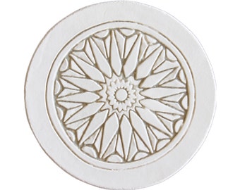 Moroccan Circle Wall Hanging Made From Ceramic, Circle Tiles For Outdoor Wall Art, Garden Wall Art, Moroc #2 Plain Border 21cm Beige&White