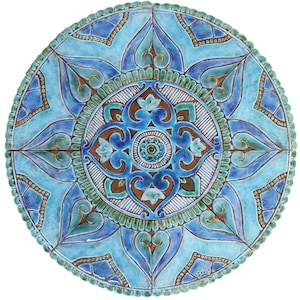 Mural Outdoor Wall Art, Circle Garden Decor With Boho Design, Wall Mural For Garden Decor, Large Ceramic Tile, Mandala 62cm/24.4&quot; Turquoise