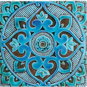 Mandala Wall Hanging Made From Ceramic, Outdoor Wall Art, Garden Decor With Mandala Design, Ceramic Tile, Mandala #3 30cm Turquoise