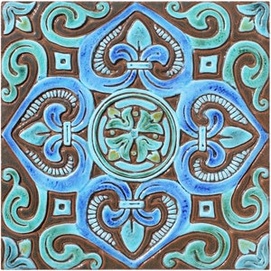 Spanish Tile Mural For Wall Art Decor Made From Ceramic, Outdoor Wall Art, Ceramic Tile, Decorative Tile Mural, Spanish #5 30cm Turquoise