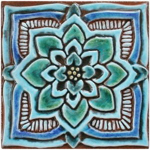 Mandala Ceramic Tile, Mandala Design, Handmade Tile, Spanish Tile, Ceramic Wall Art, Home Style, Mandala #3, 15cm Turquoise