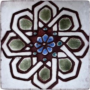 Ceramic Tile With Ethnic Decor, Tile For Garden Wall Design, Hand Painted Tile, Handmade Tile, Ceramic Tiles, Moroc #2 10cm Matt Blue