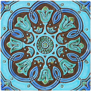 Wall Decor Spanish Tile For Living Room Design, Tile Art, Outdoor Wall Art, Ceramic Tile Wall Hanging Spanish #12 30cm Turquoise