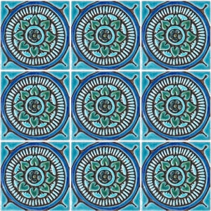 9 Ceramic Tiles For Kitchens & Bathrooms, Wall Tiles, Handmade Tile Kitchen Backsplash, Decorative Tiles For Bathroom, Mandala #3 Turquoise