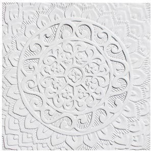 Decorative Tile With Ethnic Design, Relief Tile Decor, Ceramic Tile, Bathroom Tile, Ceramic Wall Art, Boho Wall Art, Mandala #1 30cm White