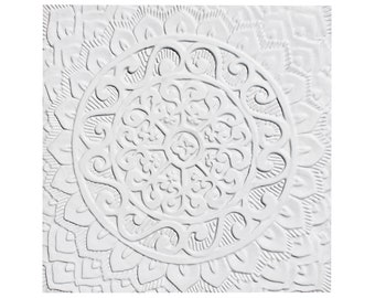 11.8" decoratieve tegel met etnische design, witte reliëf tegels, keramische tegels, badkamer tegel, keramische wand art, kunst aan de muur boho, witte tegel Mandala #1