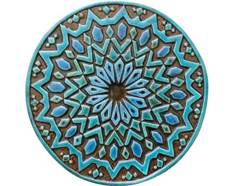 Circular Decorative Tiles With Moroccan Design For Bathroom Decor, Ceramic Tiles, Wall Tiles, Circle Art, Moroccan #2 30cm Turquoise