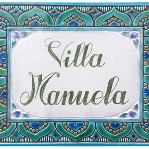Ceramic House Sign, Personalised House Name Sign, House Plaque, House Name Spanish Tile, Personalized Address Sign, Mandala Turquoise Green