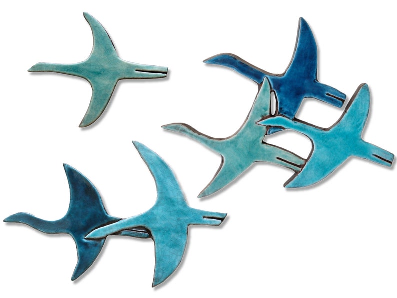 6 Flying Birds Wall Art Made From Ceramic For Outdoor Decor Set Of Turquoise Bathroom Cranes