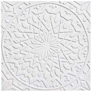 Wall Tiles Design With Relief, Moroccan Art Tile, Ceramic Tile Decor, Rustic Ceramic Tiles, Outdoor Wall Art, Moroc #2 30cm White