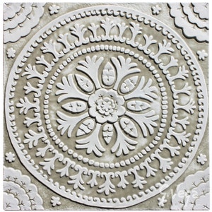 Decorative Floral Tile For Kitchen Design, Ceramic Tiles, Bathroom Decor , Handmade Tiles, Backsplash Tiles, Wall Tiles Suzani #4 30cm Beige