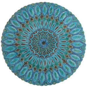 Large Yard Art With Design, Circle Decor For Outdoor, Ceramic Wall Mural, Boho Outdoor Wall Art, Garden Mural Moroccan 82cm/33.2&quot; Turquoise
