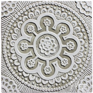 Suzani Wall Decoration Made From Ceramic For Exterior Wall Art, Suzani Wall Hanging, Handmade Tile For Bathroom, Suzani #2 30cm Beige&White