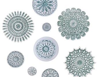 9 Moroccan Outdoor Wall Art, Circles For Garden Decoration, Boho Patio Wall Hanging, Tiles Design For Yard Art Geometric Wall Art, Mix Aqua