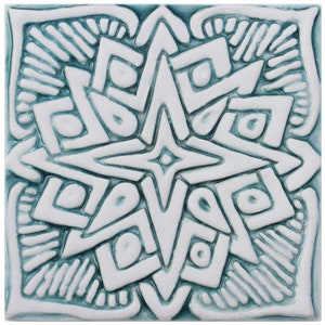 Moroccan Home Style, Decorative Tile With Moroccan Design , Ceramic Wall Art,  Ceramic Tile, Graden Art, Indoor Deco, Morocco #2 15cm Aqua