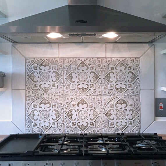 Ceramic Tile Wall Hanging Set: Mandala Mosaic, Outdoor Art, Grey