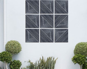 Large abstract wall art black and white, wall tiles made from ceramic, large wall art installation for living room or garden, set 9 11.8"