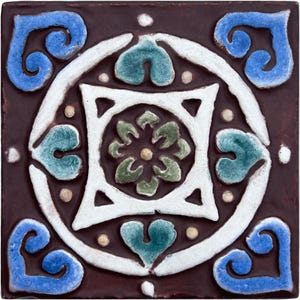 Ethnic Tile Decor, Tile For Garden Wall Design, Ceramic Tile, Hand Painted Tile, Handmade Tile, Ceramic Tiles, Mandala #2 10cm Matt Blue