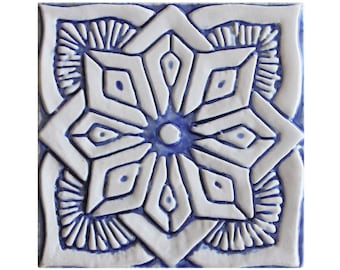 Carrelage céramique de style marocain, Carrelage peint à la main, Carrelage marocain, Carrelage décoratif, Céramique d'art, Marocain #1 15 cm Bleu et blanc