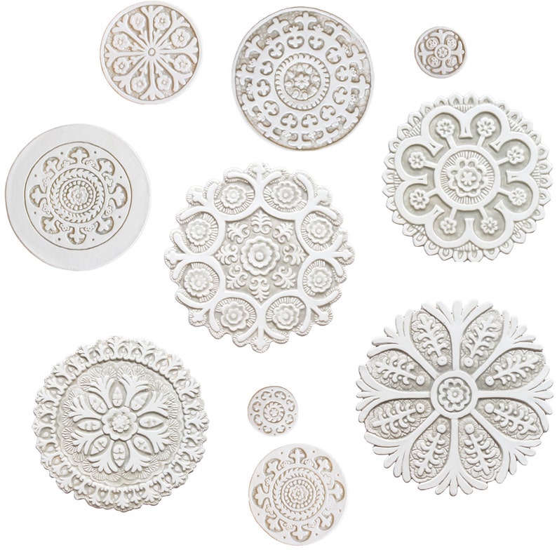 beige and white Wall tile Hand painted tile Suzani21cm with plain border Ceramic art with suzani carving,ceramic tile,Circle art