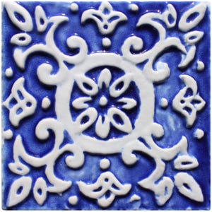 Bathroom Ceramic Wall Art, Wall Decor With Ethnic Design, Artistic Tiles, Hand Painted Tile, Wall Art Collection, Spanish #1 10cm Blue&White