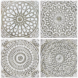 4 Moroccan Wall Hanging Made From Ceramic, Geometric Wall Art Decor, Outdoor Wall Design, Ceramic Tile For Wall Art, 4 Morocc 30cm Beige